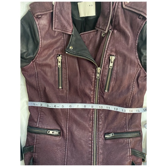 IRO Anabela Black Purple Two Tone Color Block Leather Jacket Size Small - Picture 9 of 12